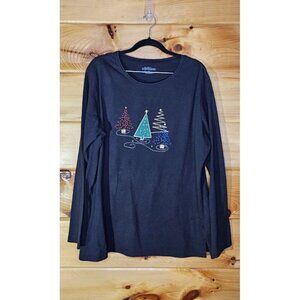 Southern Expressions Womens Plus Size 2X Black Long Sleeve Christmas Trees